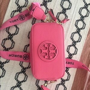 Tory Burch Pink Leather camera Style bag with  Logo